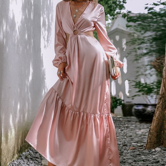 Dresses & Skirts - Contemporary modern Cut Out Lantern Sleeve Satin D